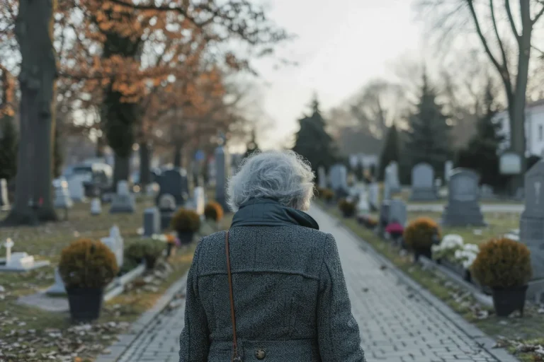 Anziana al cimitero